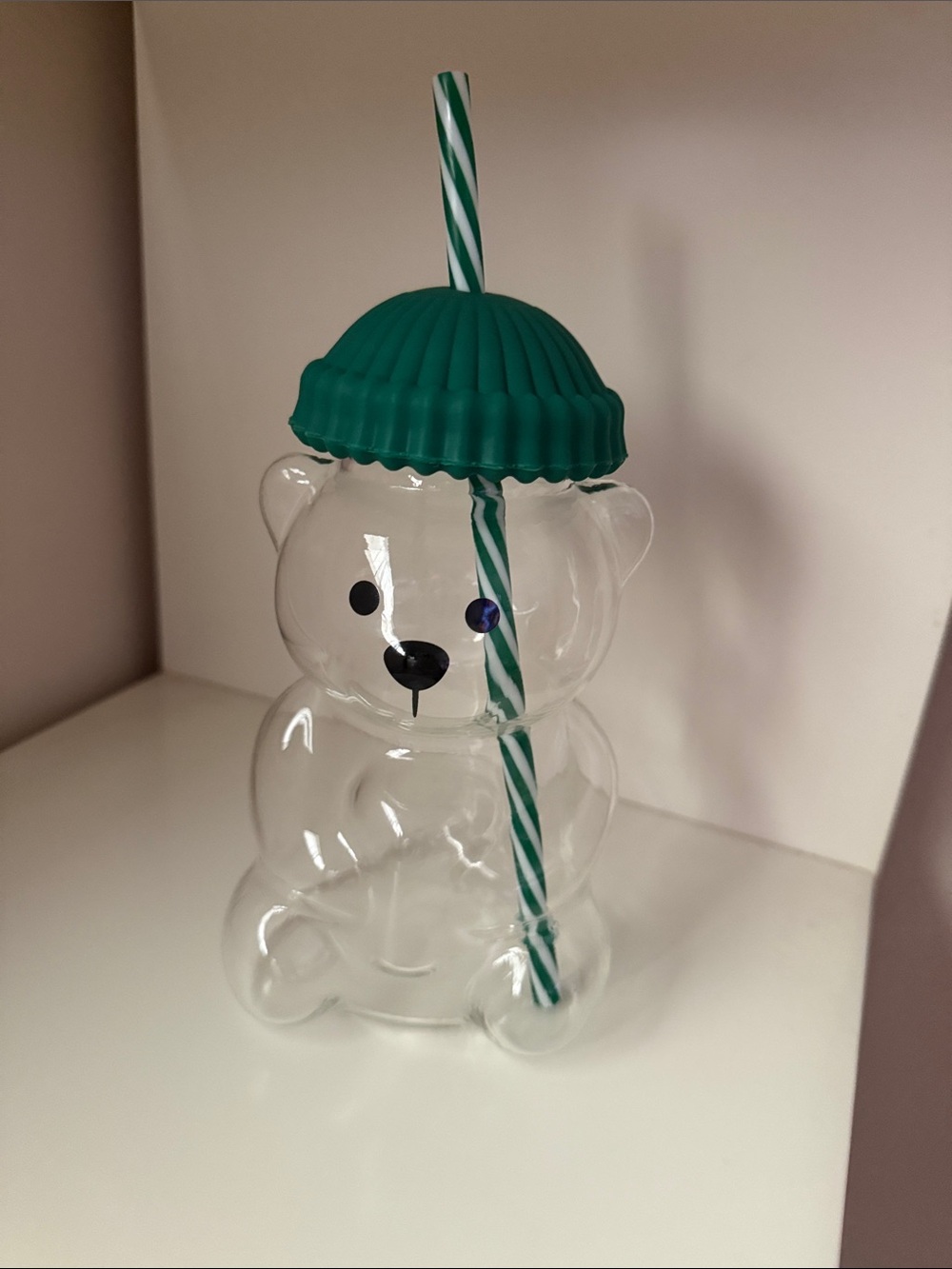 Green Bear-Shaped Drink Cup with Straw - Unbranded